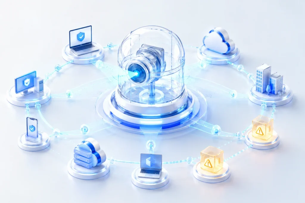 Illustration of continuous monitoring across enterprise devices and applications