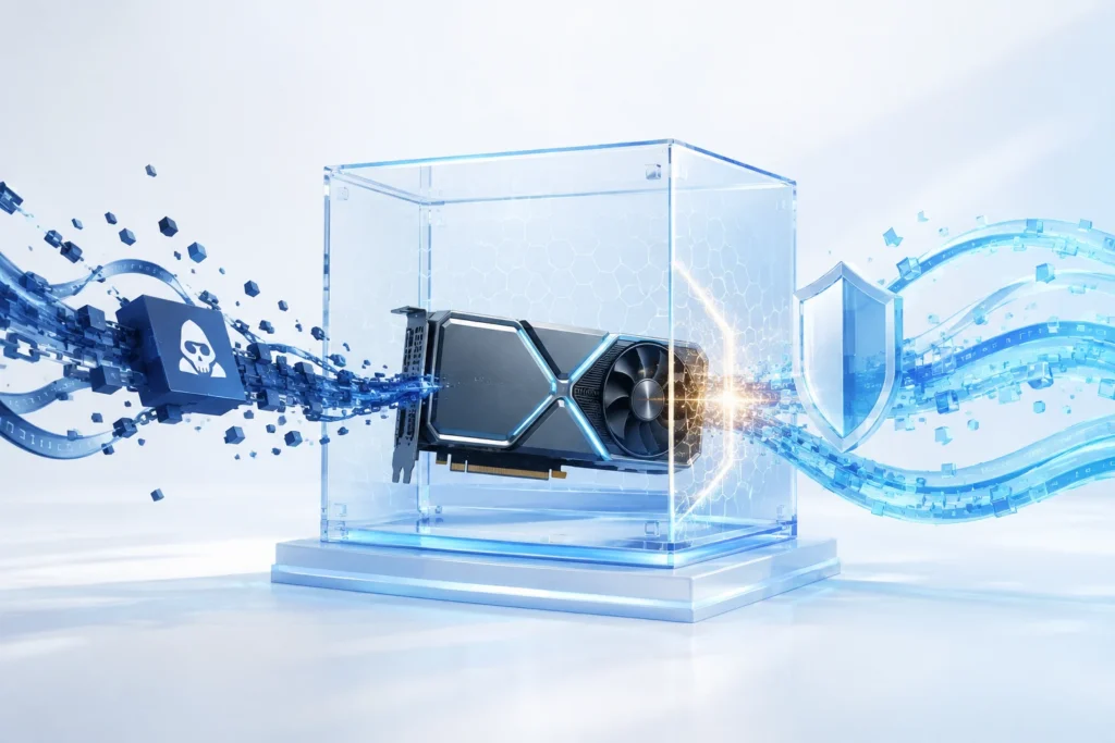 Illustration of a graphics processor protected from encrypted ransomware traffic