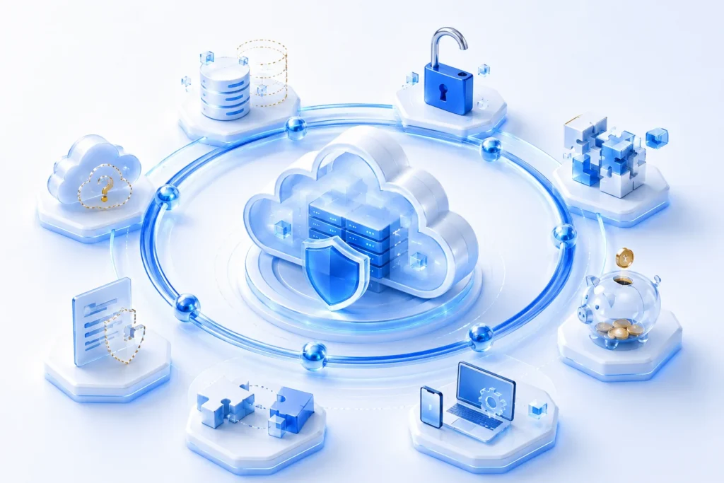 Illustration of multiple shadow IT risks surrounding an enterprise network